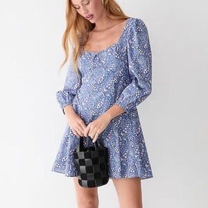 J.Crew Liberty Floral Sweetheart Neckline Long Sleeve Mini Dress Size 4 NWT